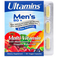 Ultamins, Мультивитамины для мужчин старше 50 лет, с коэнзимом Q10, грибами, ферментами, овощами и ягодами