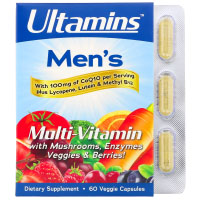 Ultamins, Мужской мультивитаминный комплекс с CoQ10, грибами, ферментами, овощами и ягодами